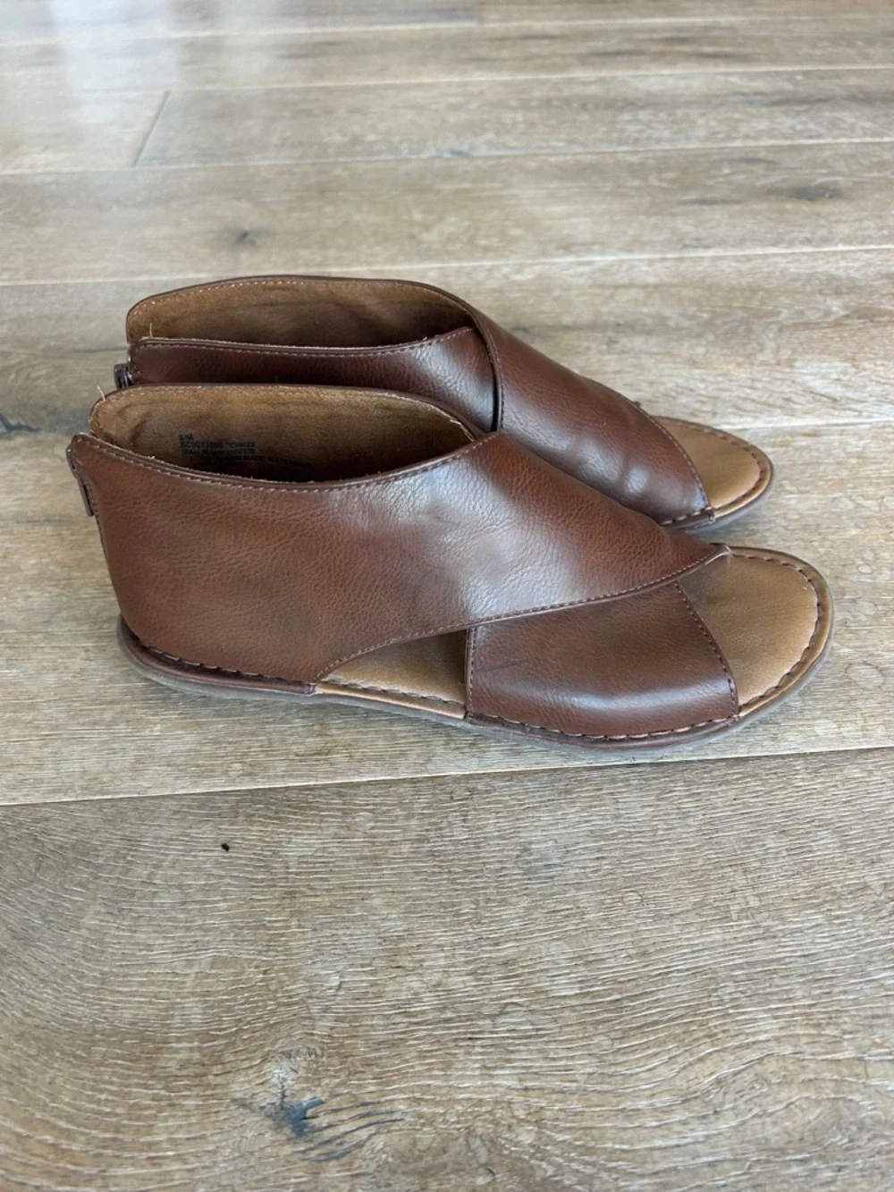 b.o.c. Brown Leather Crisscross Peep-Toe Sandals - Picture 2 of 8